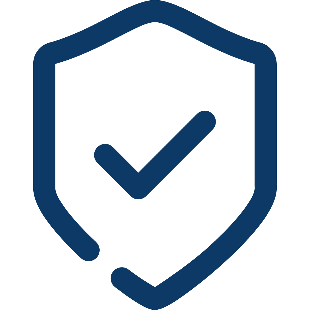 Ícono azul de escudo con check – seguridad y cumplimiento normativo en recursos humanos